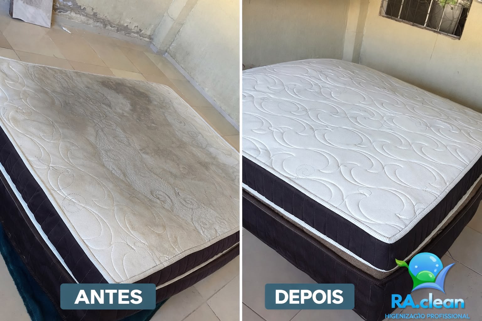 Colchão antes e depois da higienização profissional RA.clean